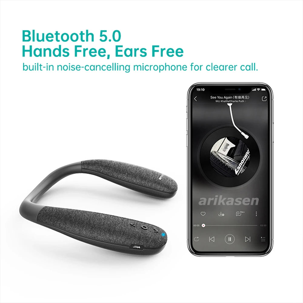 Neckband Bluetooth Speakers 12H Music Wireless Wearable Speaker True 3D Stereo Sound Portable Personal Speakers with Microphone