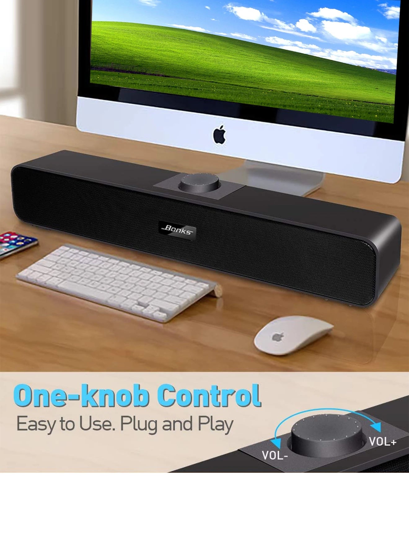 Computer Speakers with 3.5 Mm Aux, Small PC Speakers Powered by USB, Wired USB Desktop Speaker, USB Soundbar for Monitor