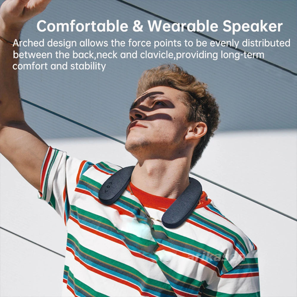 Neckband Bluetooth Speakers 12H Music Wireless Wearable Speaker True 3D Stereo Sound Portable Personal Speakers with Microphone
