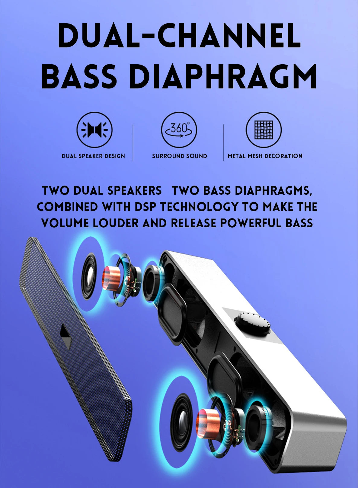 Computer Speakers with 3.5 Mm Aux, Small PC Speakers Powered by USB, Wired USB Desktop Speaker, USB Soundbar for Monitor