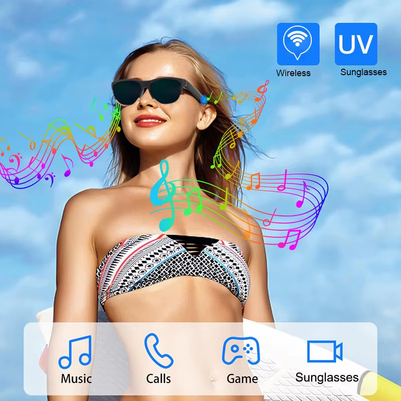 Smart Glasses Wireless Bluetooth Sunglasses Built-In Microphone Speakers Touch & Voice Assistant Compatible Glass for Men Women