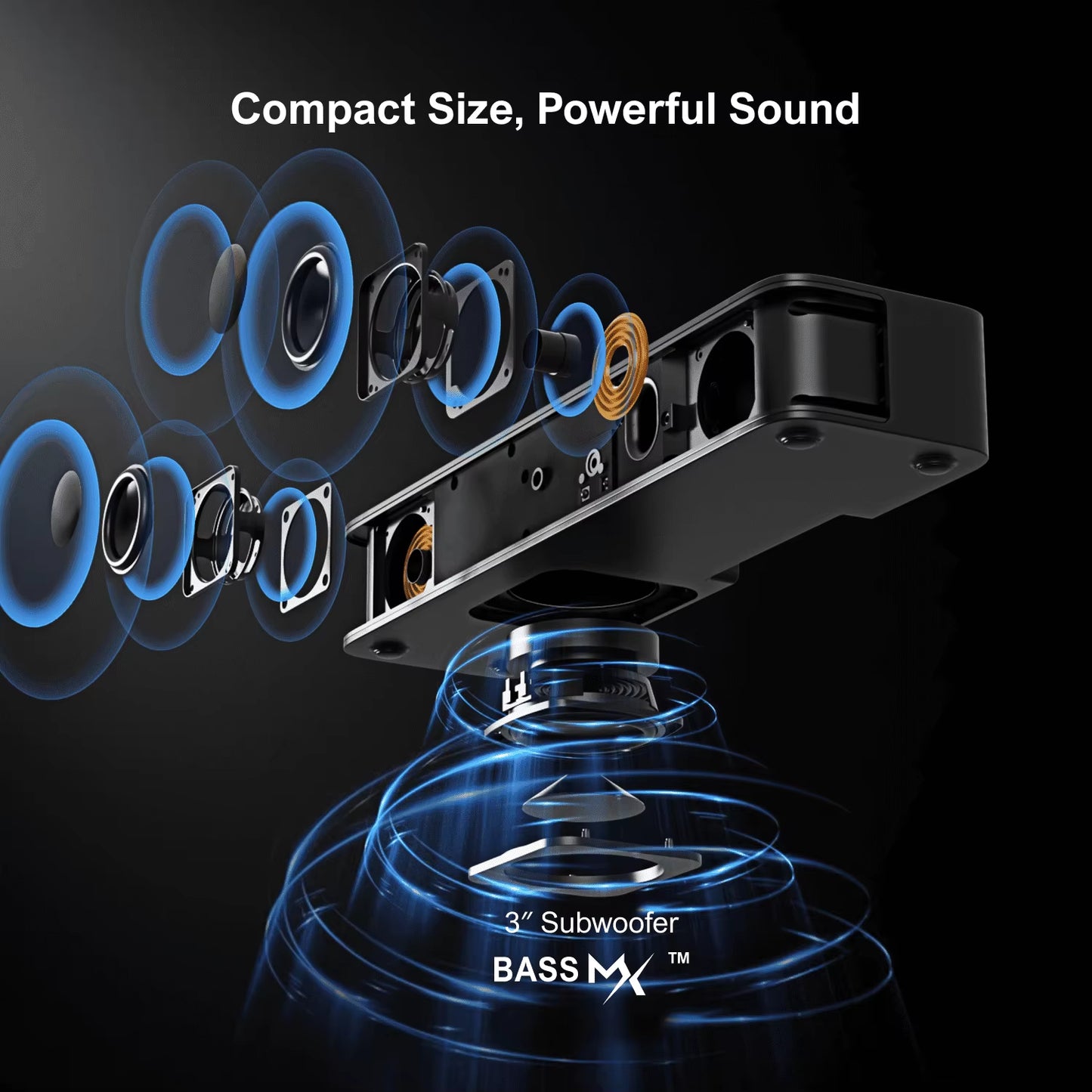 Peak Power 120W, 2.1Ch Sound Bar for TV, All-In-One PC Soundbar, Built-In Subwoofer, APP Control,Solo B30 Pro Series