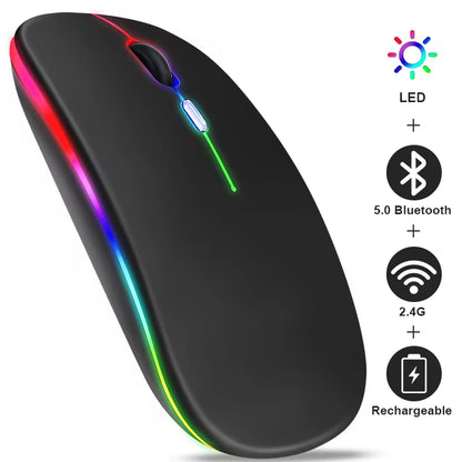Tablet Phone Computer Bluetooth Wireless Mouse Rechargeable RGB Backlight Mice for Ipad PC Laptop Tablet Phone 2.4Ghz USB Mouse