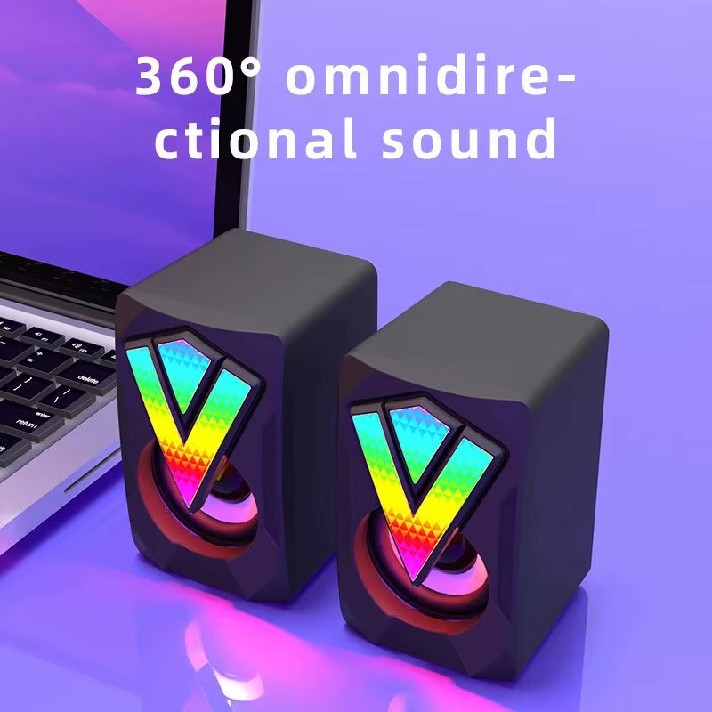 Computer Speakers PC Sound Box HIFI Stereo Microphone USB Wired with LED Light for Desktop Computer