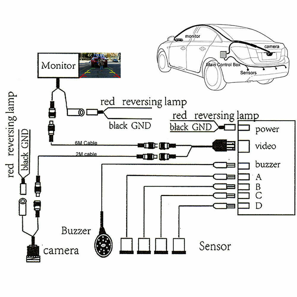 Car Rear Reverse 4 Parking Sensors Reversing Audio Buzzer Alarm Kit (GREY)